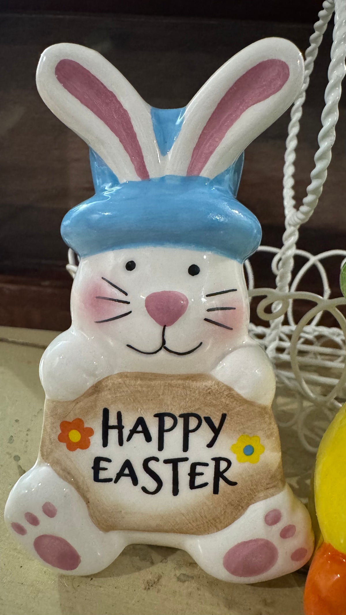 Easter Bunny & Chick Salt and Pepper Shakers with White Wire Basket