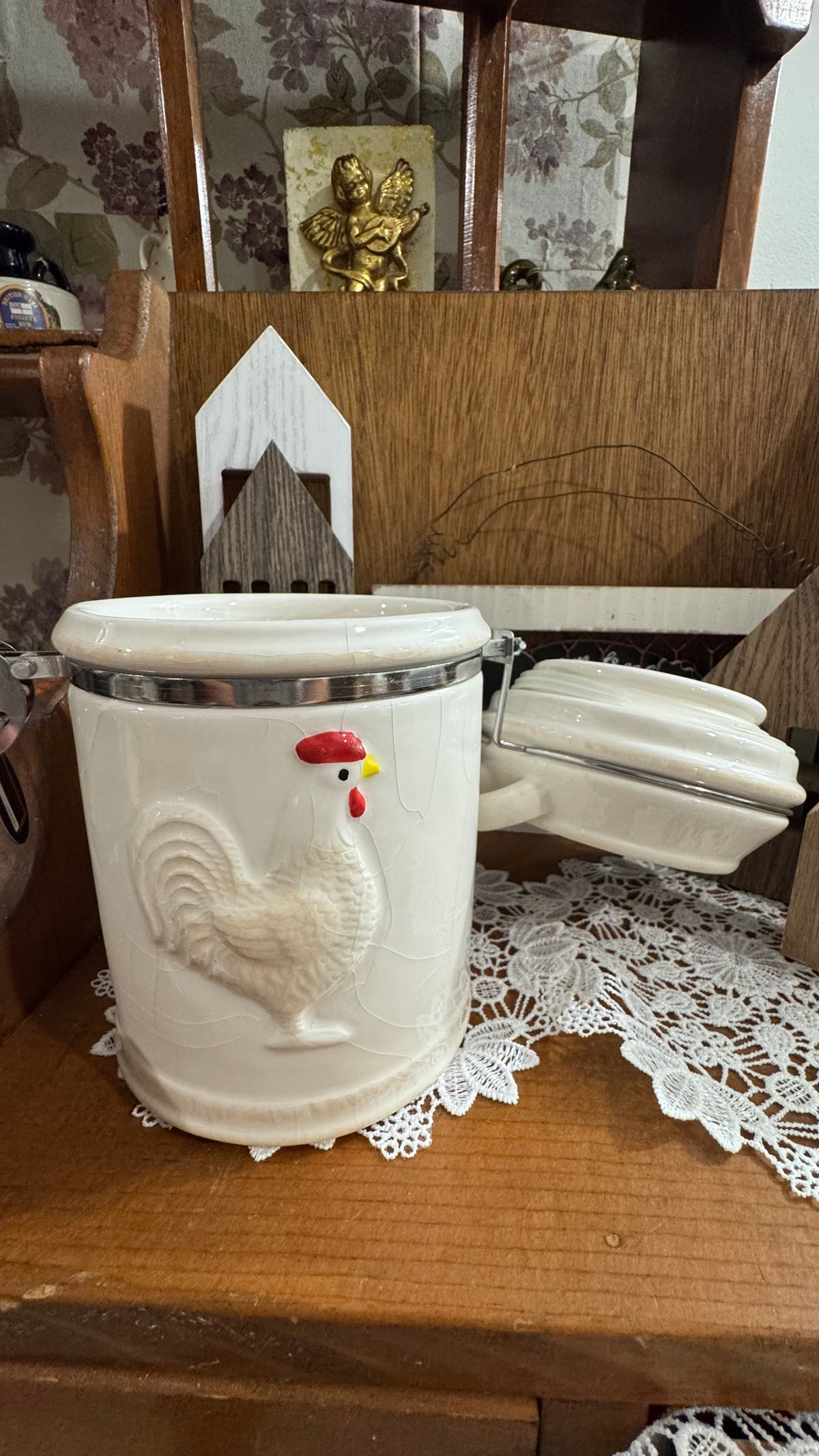 Boston Warehouse Double-Sided Rooster Canister – Farmhouse Décor –