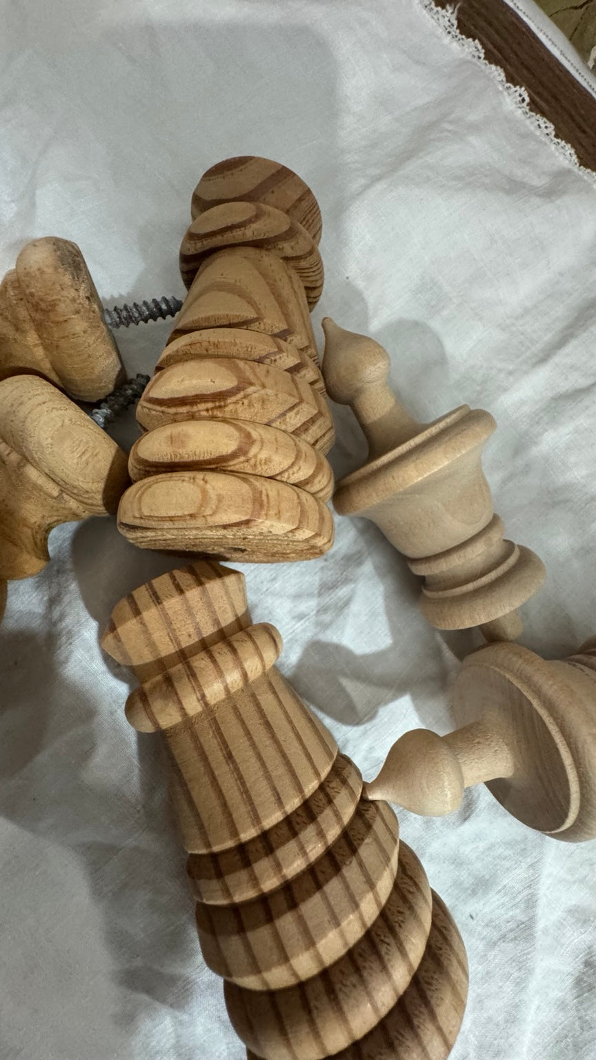 Lot of 6 Solid Wood Furniture Finials & Decorative Turned Wood Pieces