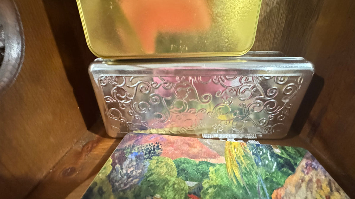 Set of 3 Decorative Metal Tins – Colorful Art, Silver & Gold