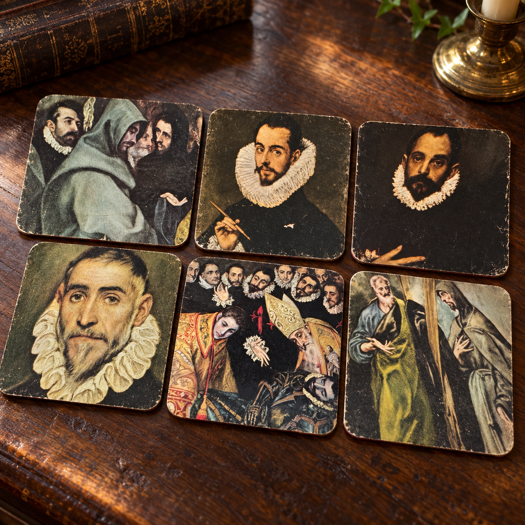 Set of 6 El Greco Art Coasters – Red Felt Backs – Old World Decor