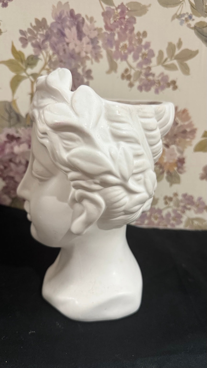 8” Greek Goddess Bust Planter | White Classical Head Vase | Cottage Decor