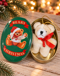 Vintage 1988 “Beary Christmas” Tin Ornament with Mini Plush Bear for the set