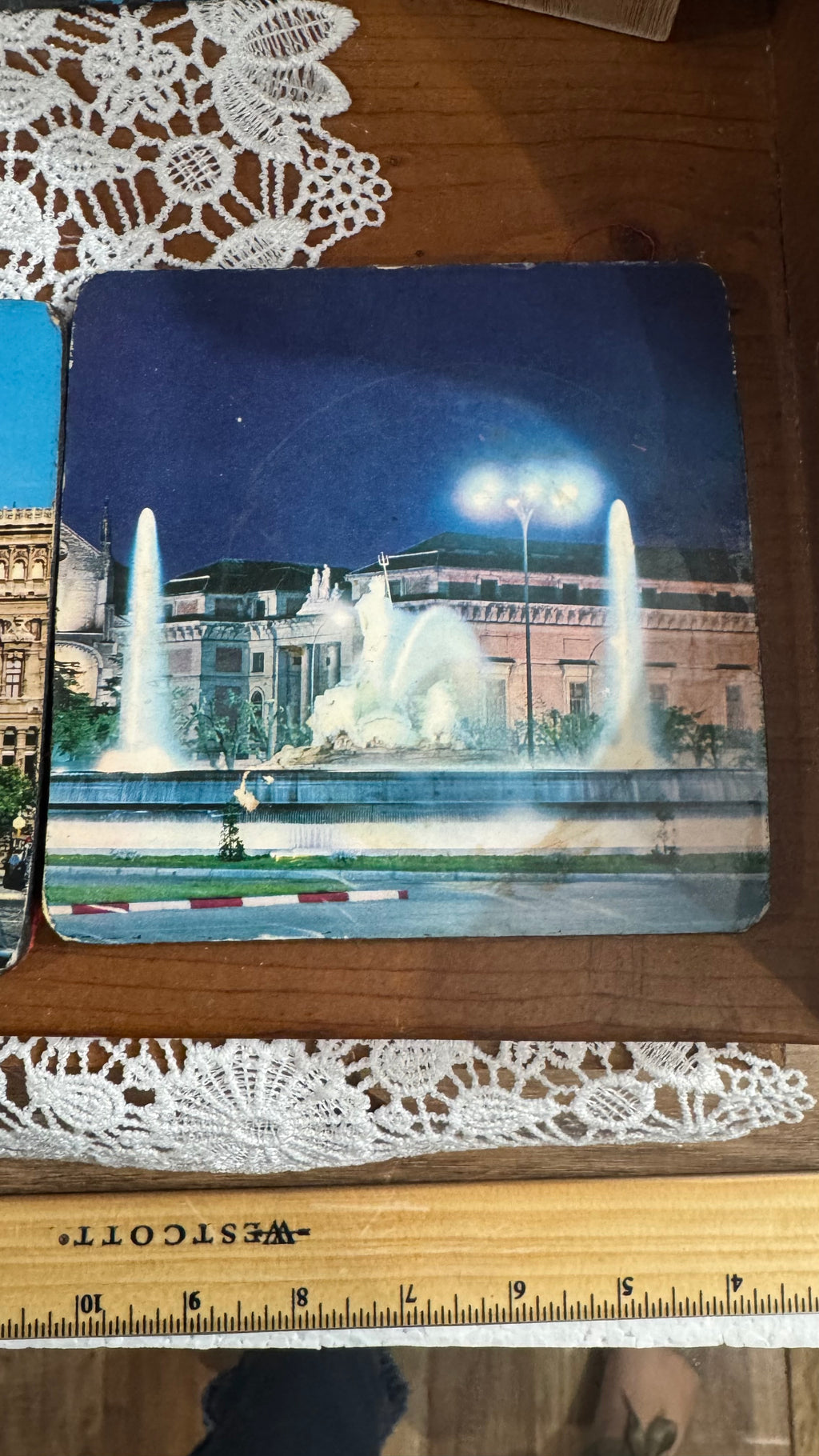 Vintage Madrid Spain Souvenir Coasters – Set of 5 – Red Fabric Backs