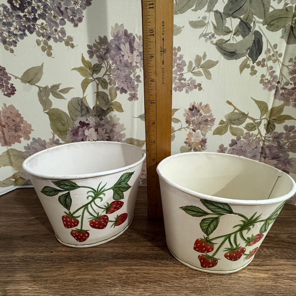 Vintage Style Strawberry Planter Pots | Set of 2 Decorative Metal Cachepots