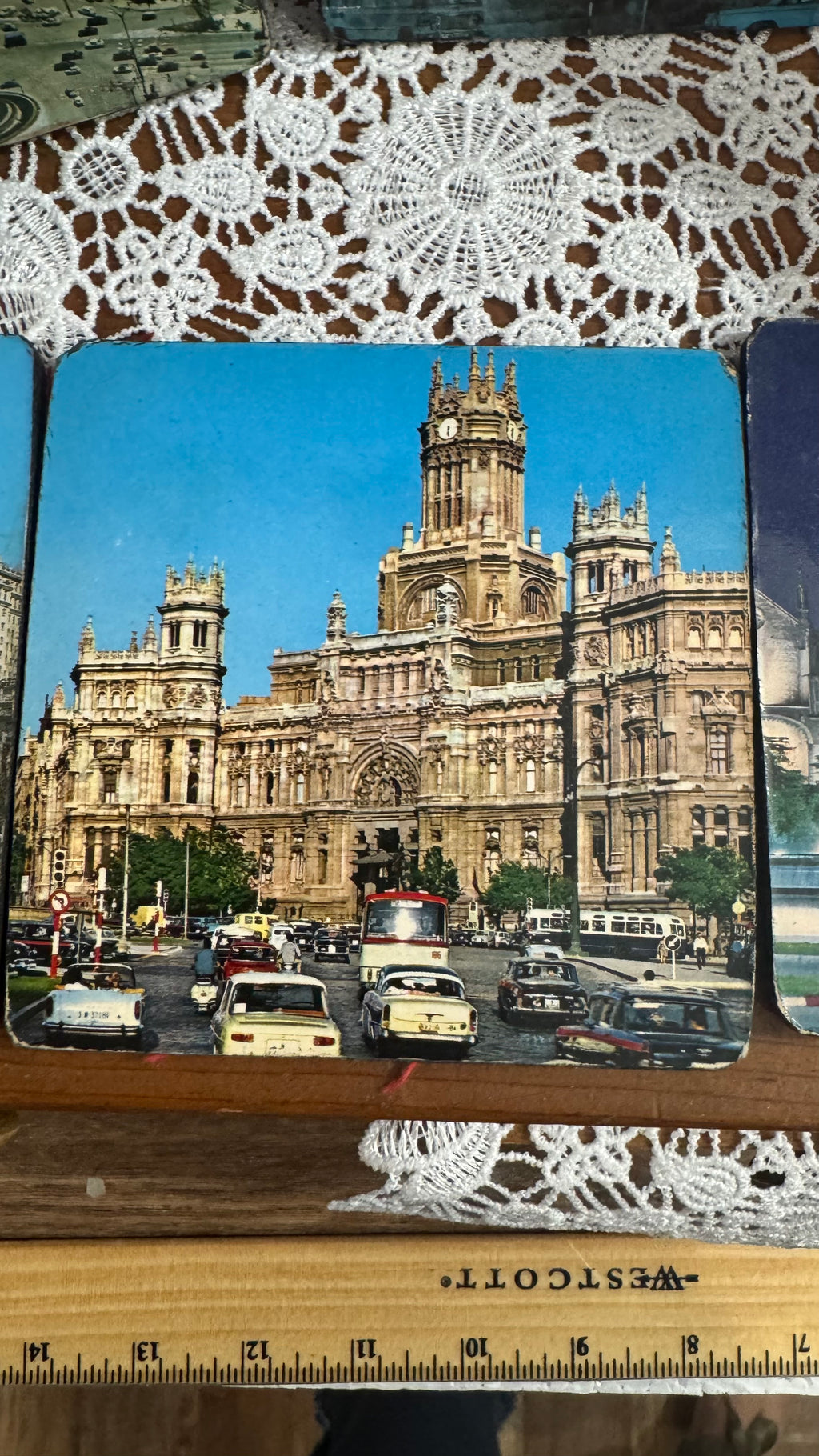 Vintage Madrid Spain Souvenir Coasters – Set of 5 – Red Fabric Backs