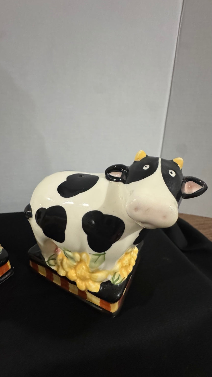 Farmhouse Cow Salt & Pepper Shakers – Sunflower Accent Pair