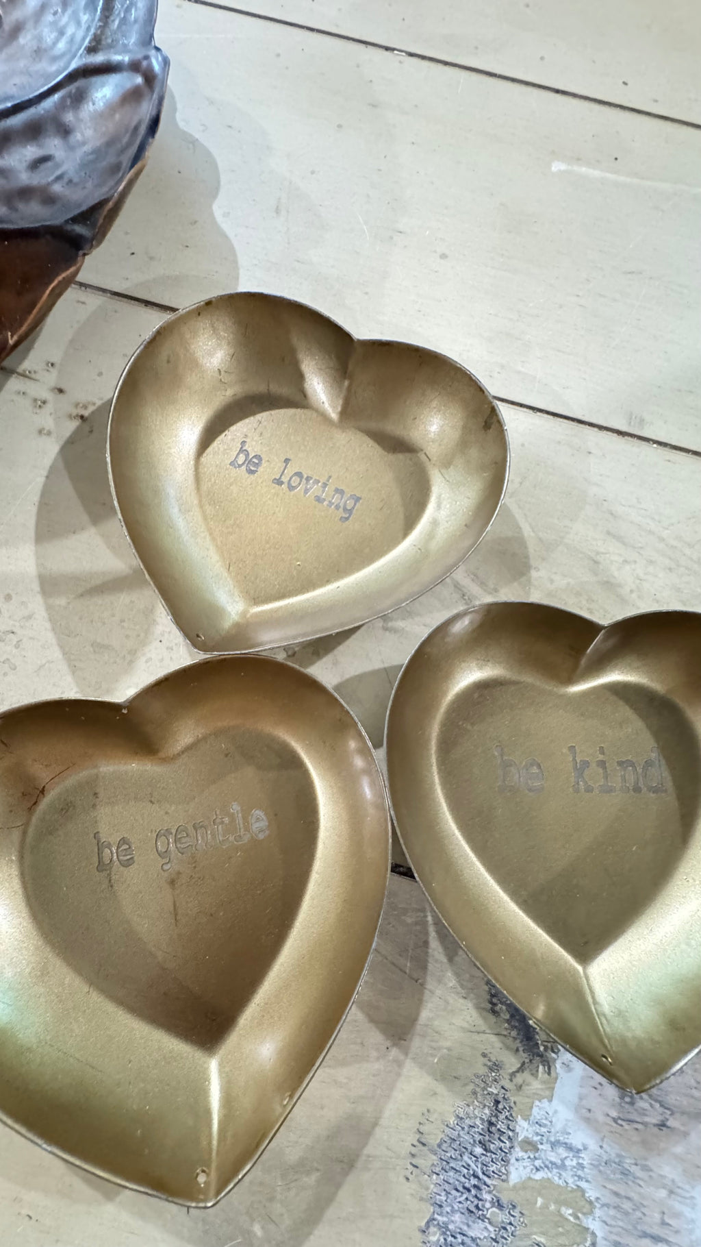 Set of 3 Gold-Tone Heart Trinket Trays – Be Kind, Gentle & Loving