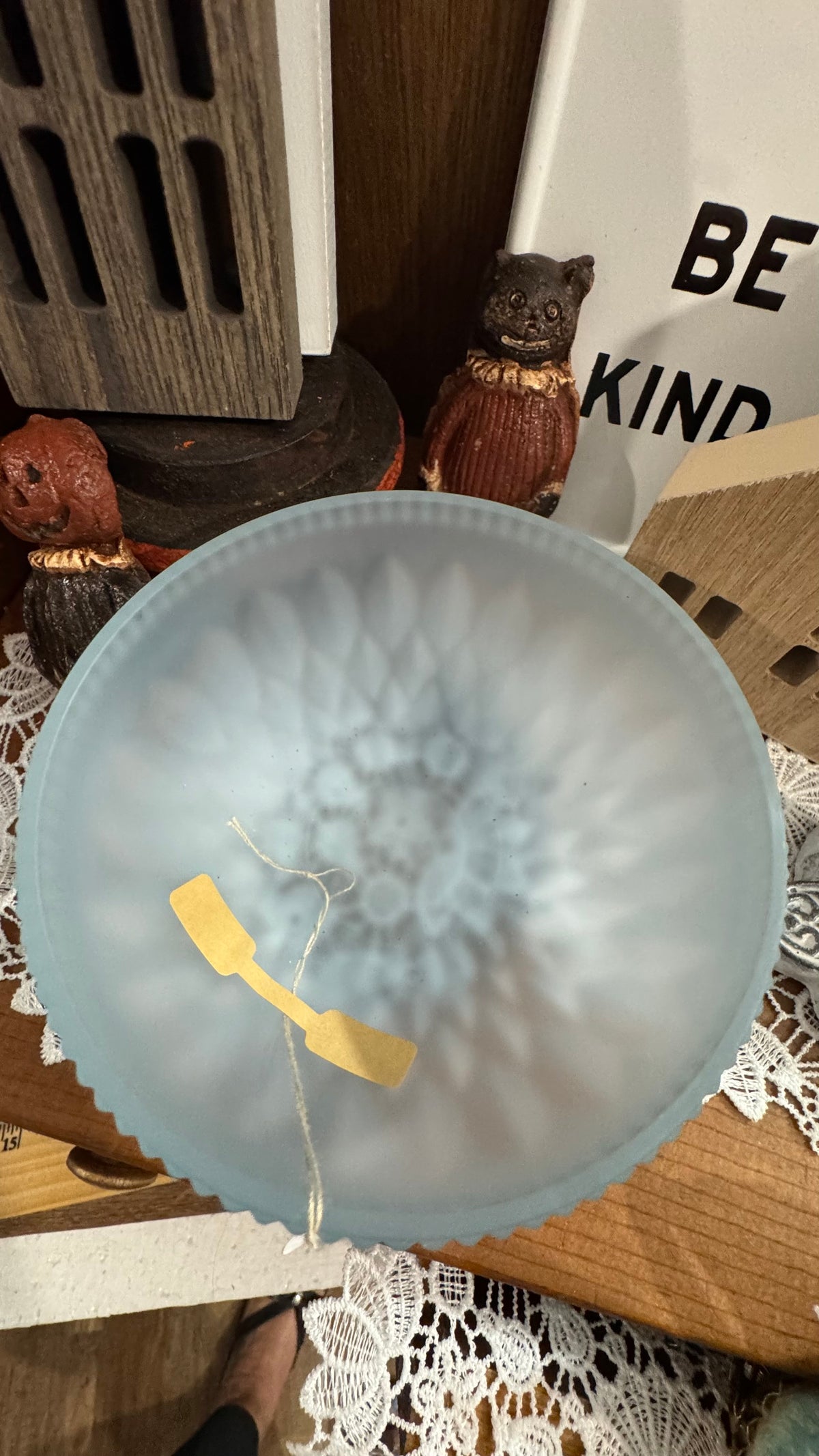 Vintage Pale Blue Frosted Glass Fairy Lamp – Two Piece
