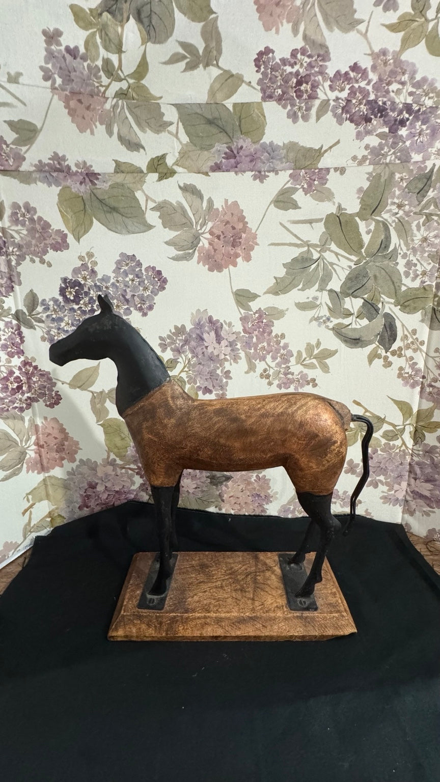 Handcrafted Rustic Wooden Horse Sculpture on Wood Base – 12”