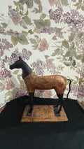 Handcrafted Rustic Wooden Horse Sculpture on Wood Base – 12”