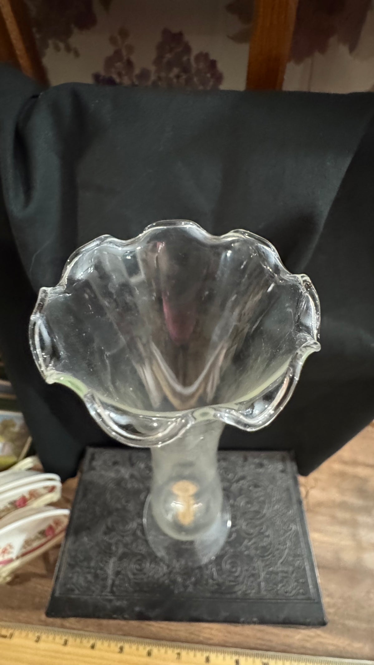 Tall Clear Glass Ruffled Bud Vase – 11”