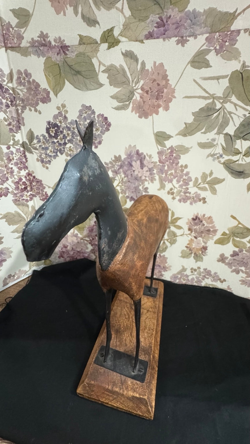 Handcrafted Rustic Wooden Horse Sculpture on Wood Base – 12”