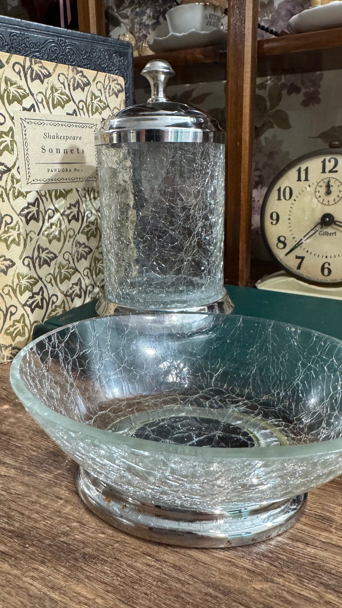 Crackle Glass Vanity Set – Silver Tone – Made in India”.