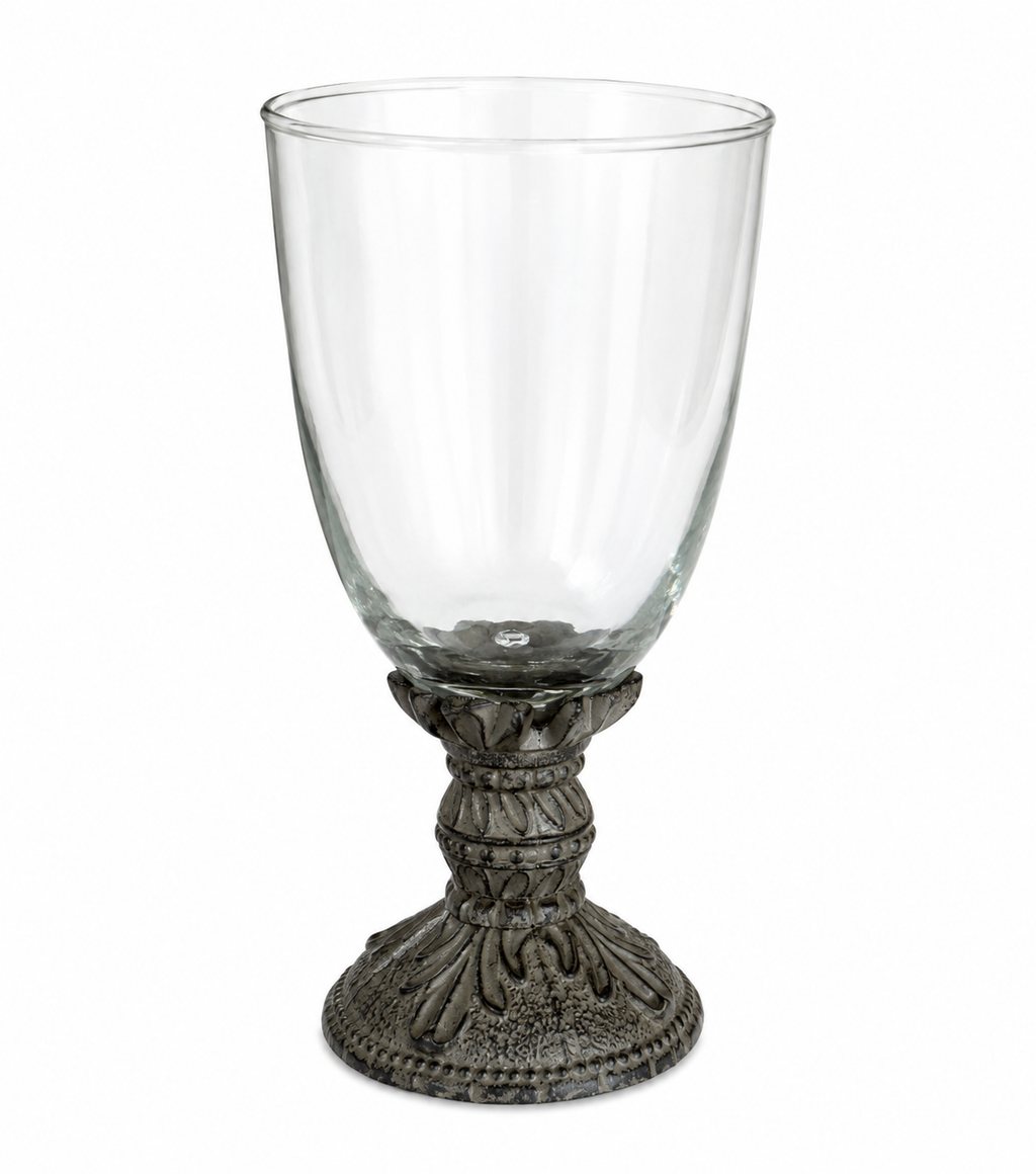 Decorative Glass Hurricane Candle Holder with Pewter Finish Base