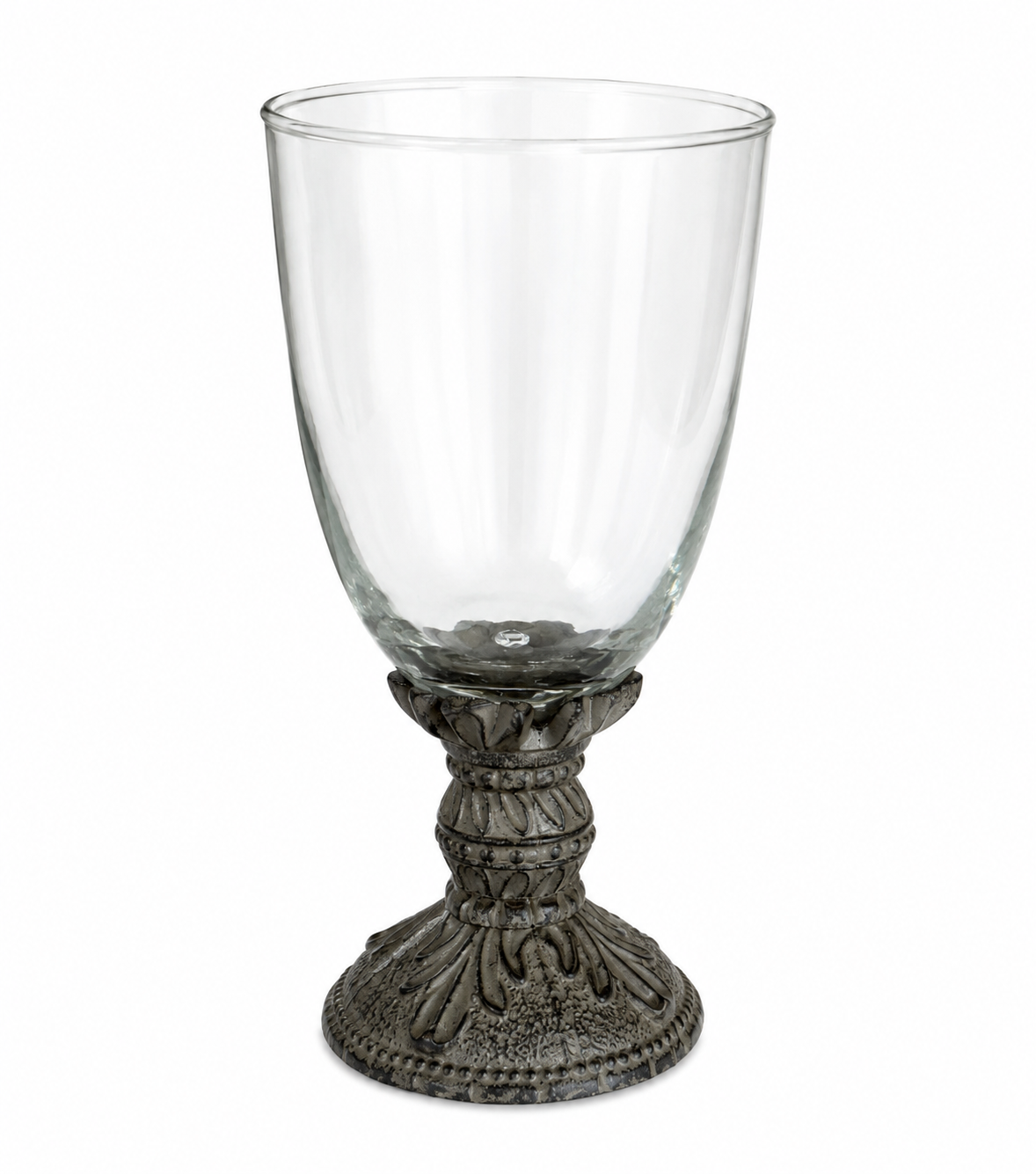 Decorative Glass Hurricane Candle Holder with Pewter Finish Base