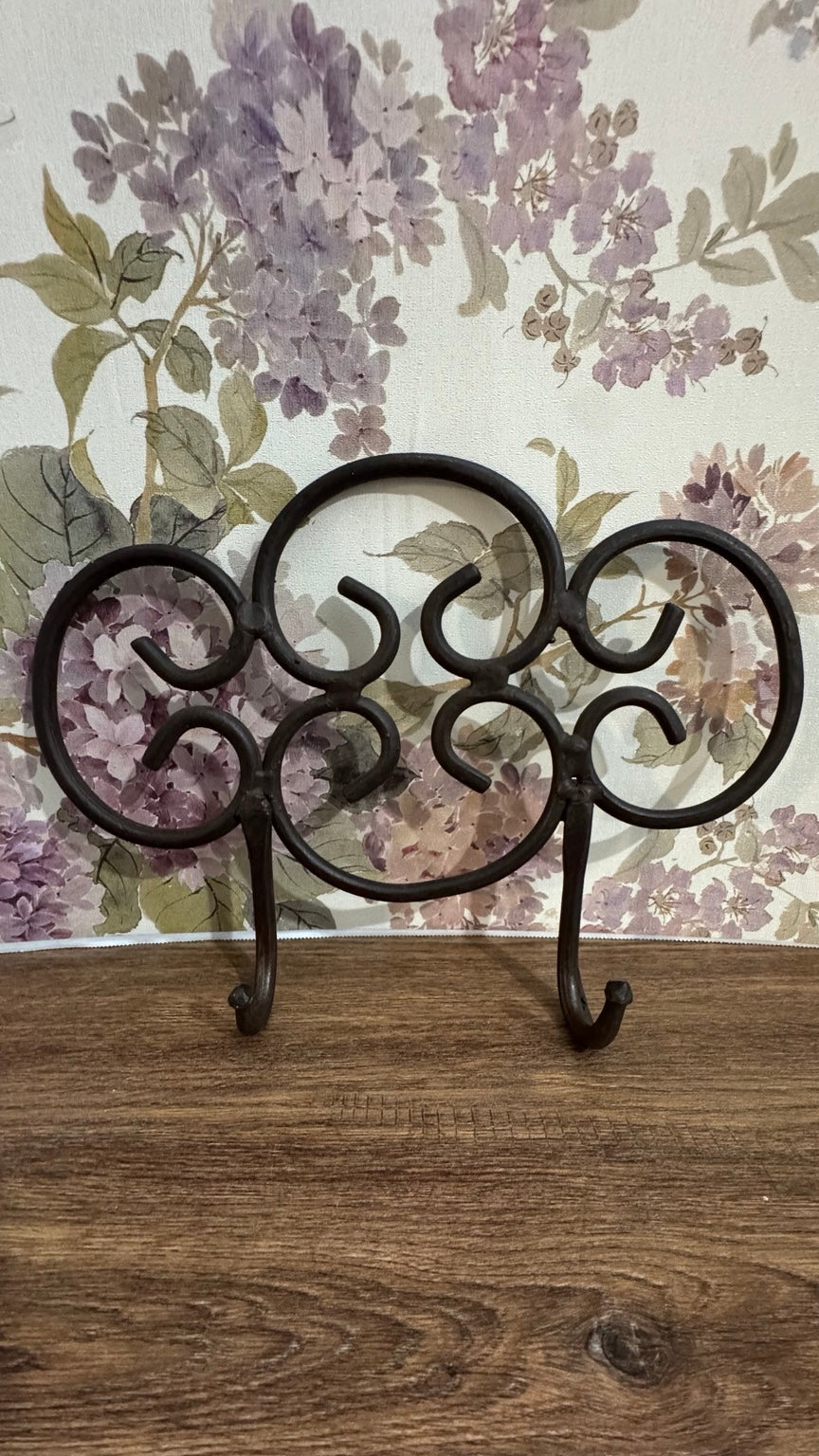 Decorative Wrought Iron Double Wall Hook | Farmhouse Scroll Coat & Towel Rack