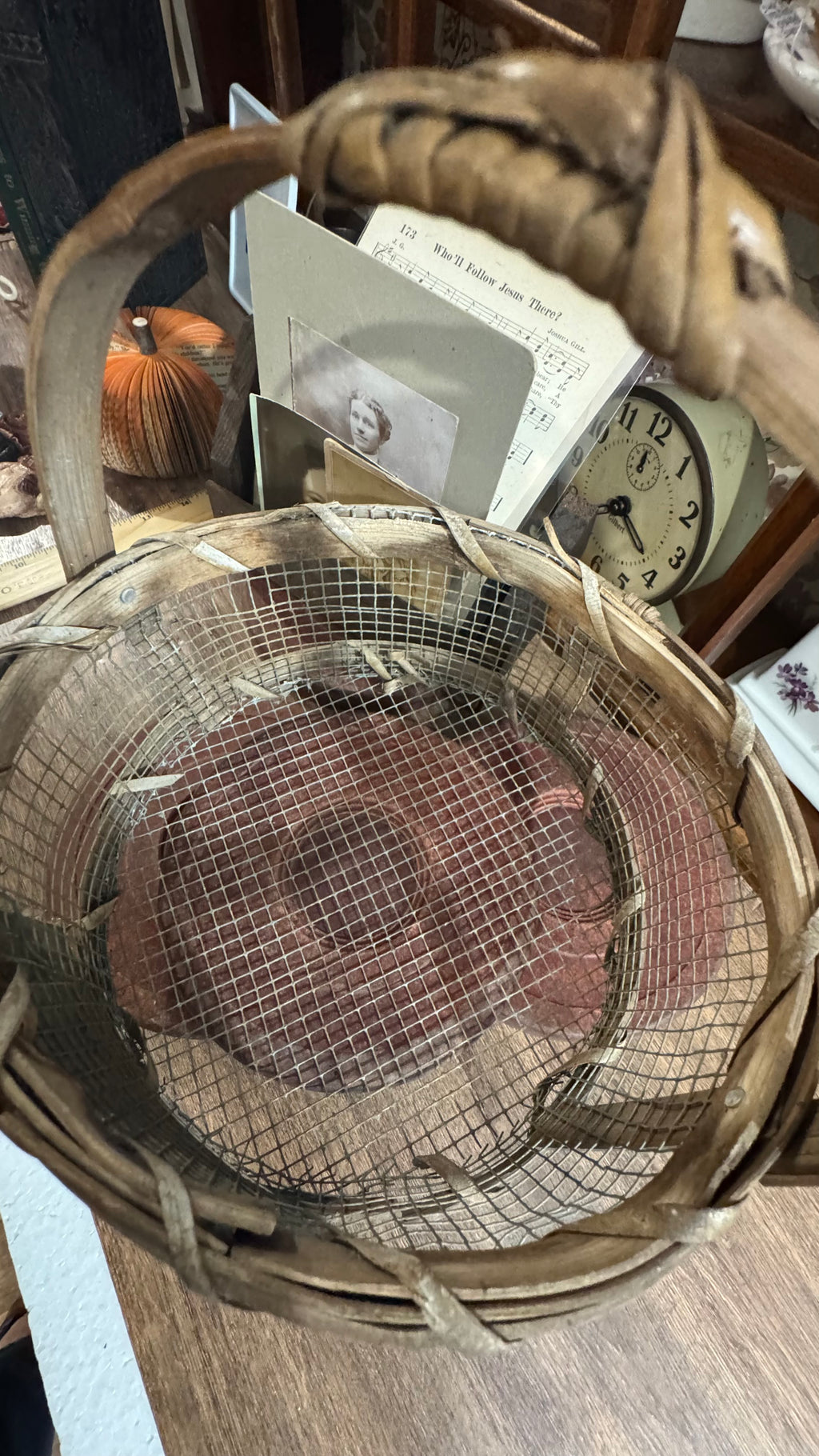 Rustic Wood & Wire “Assorted Seeds” Basket – Primitive Farmhouse Décor