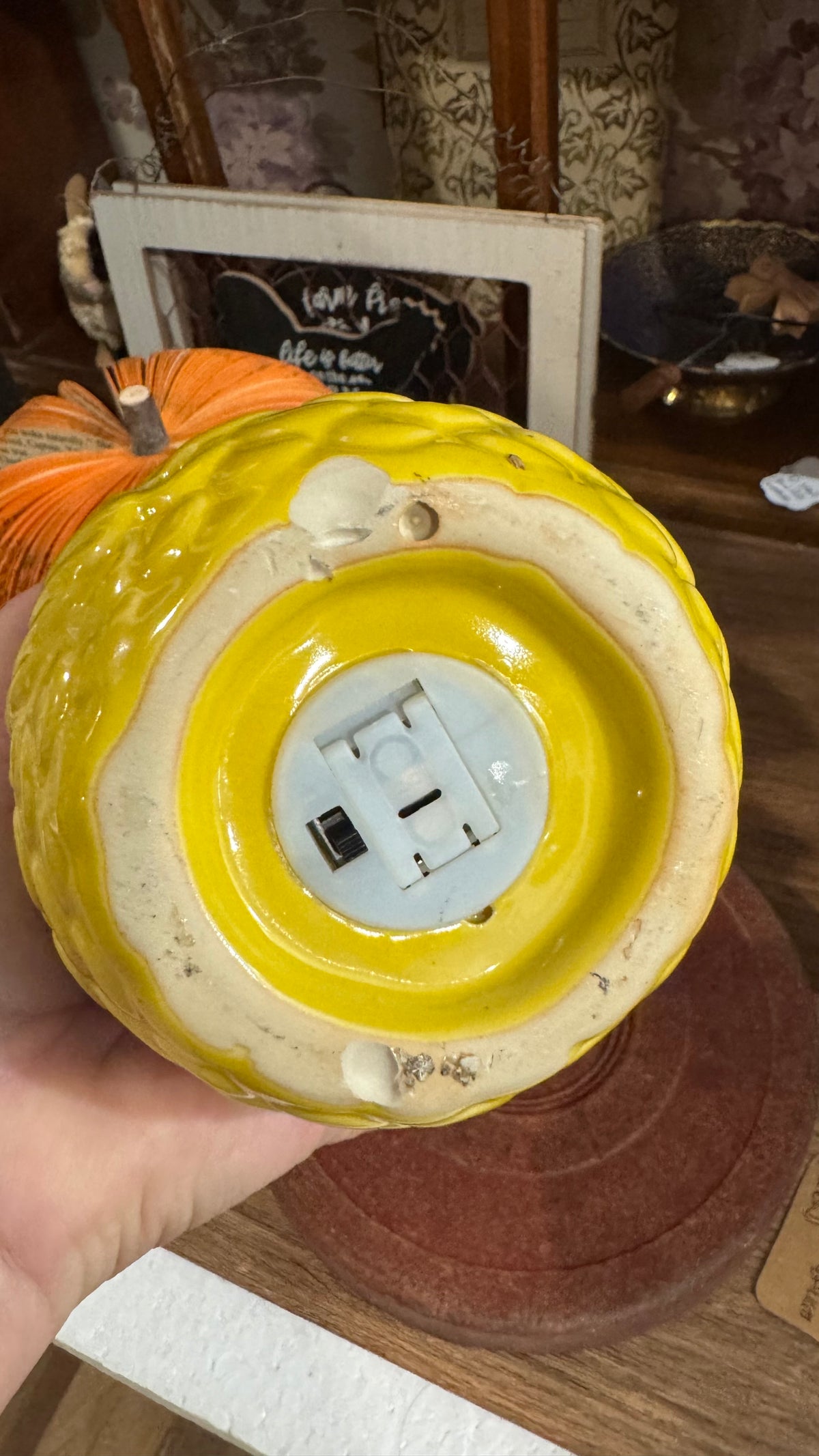 Yellow Ceramic Owl Decor with Cutout Feathers