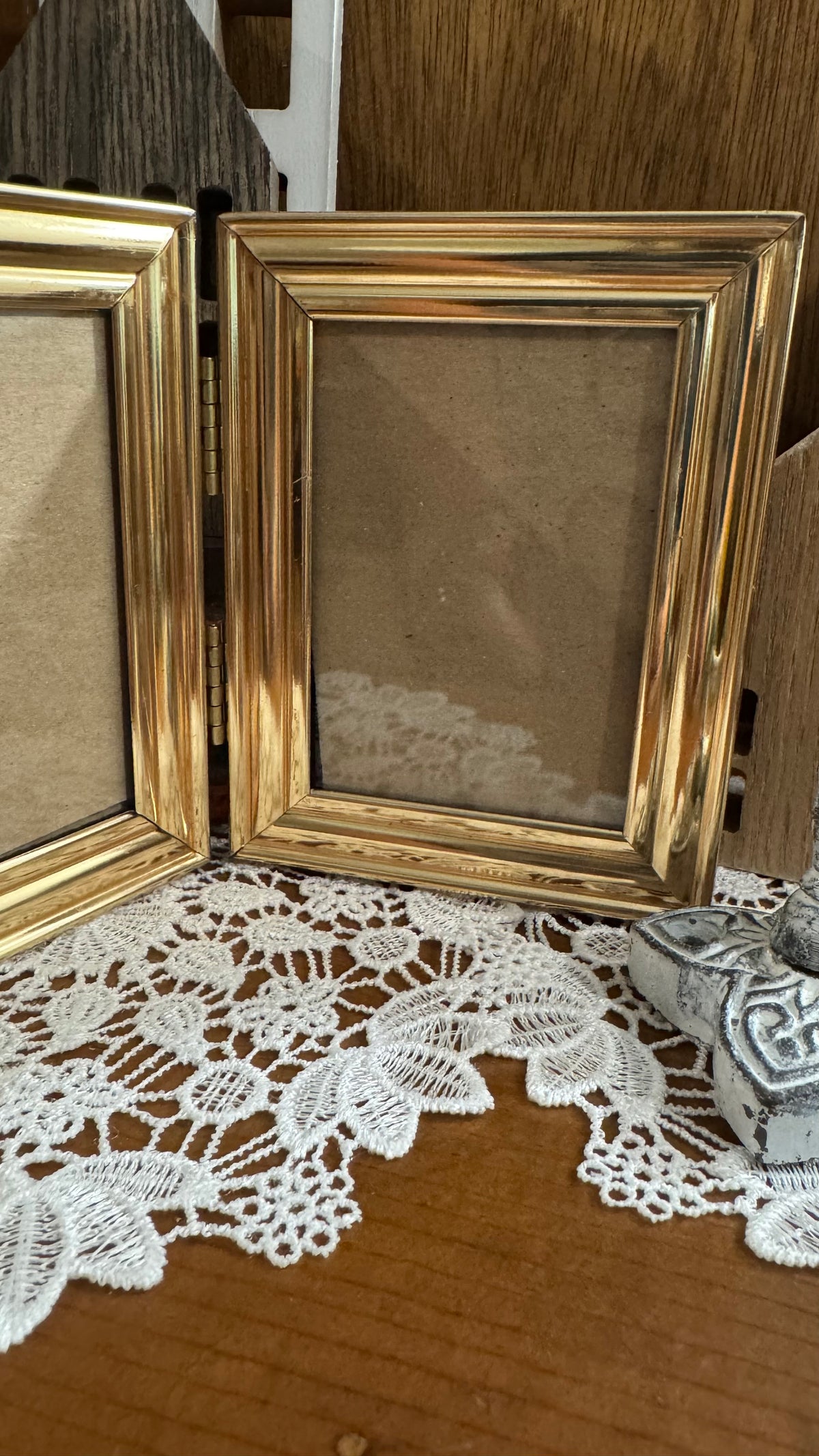 Small Gold-Tone Hinged Double Picture Frame – Tabletop Display