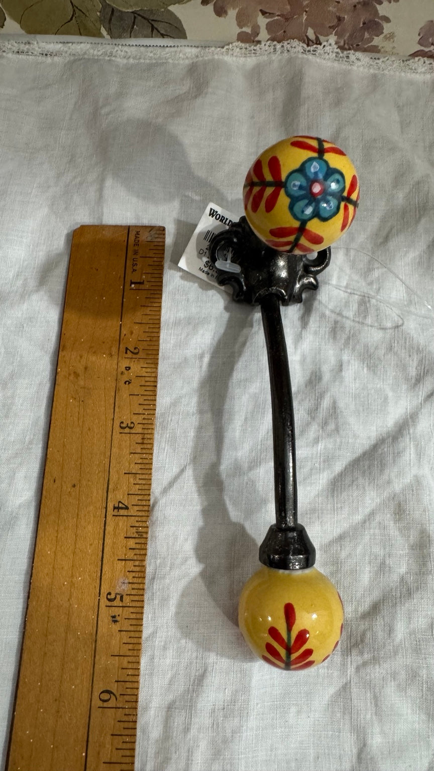 World Market Ceramic Double Wall Hook – Hand Painted Floral Coat & Towel Hook