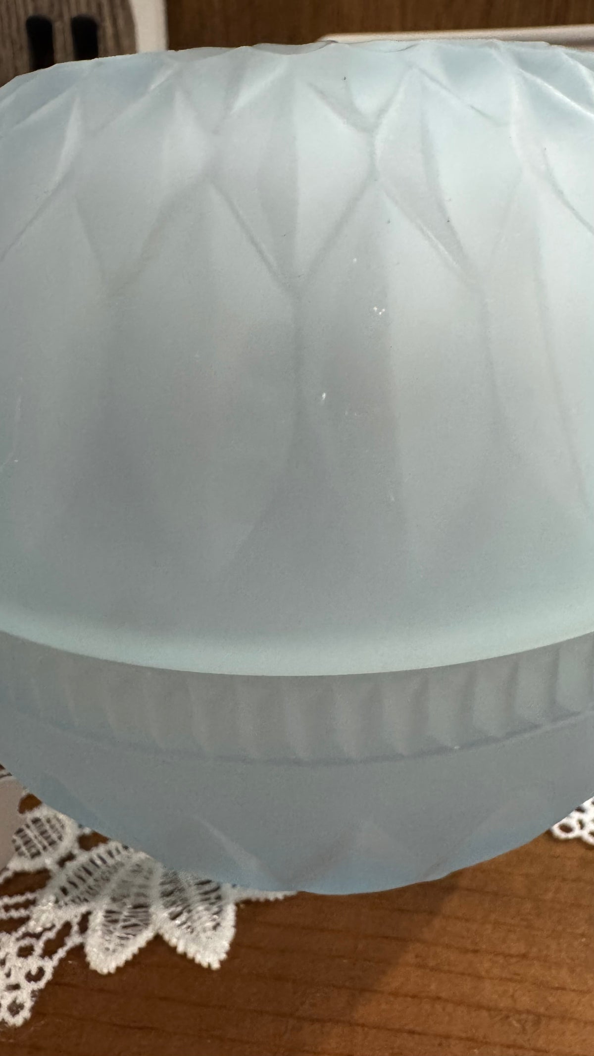 Vintage Pale Blue Frosted Glass Fairy Lamp – Two Piece
