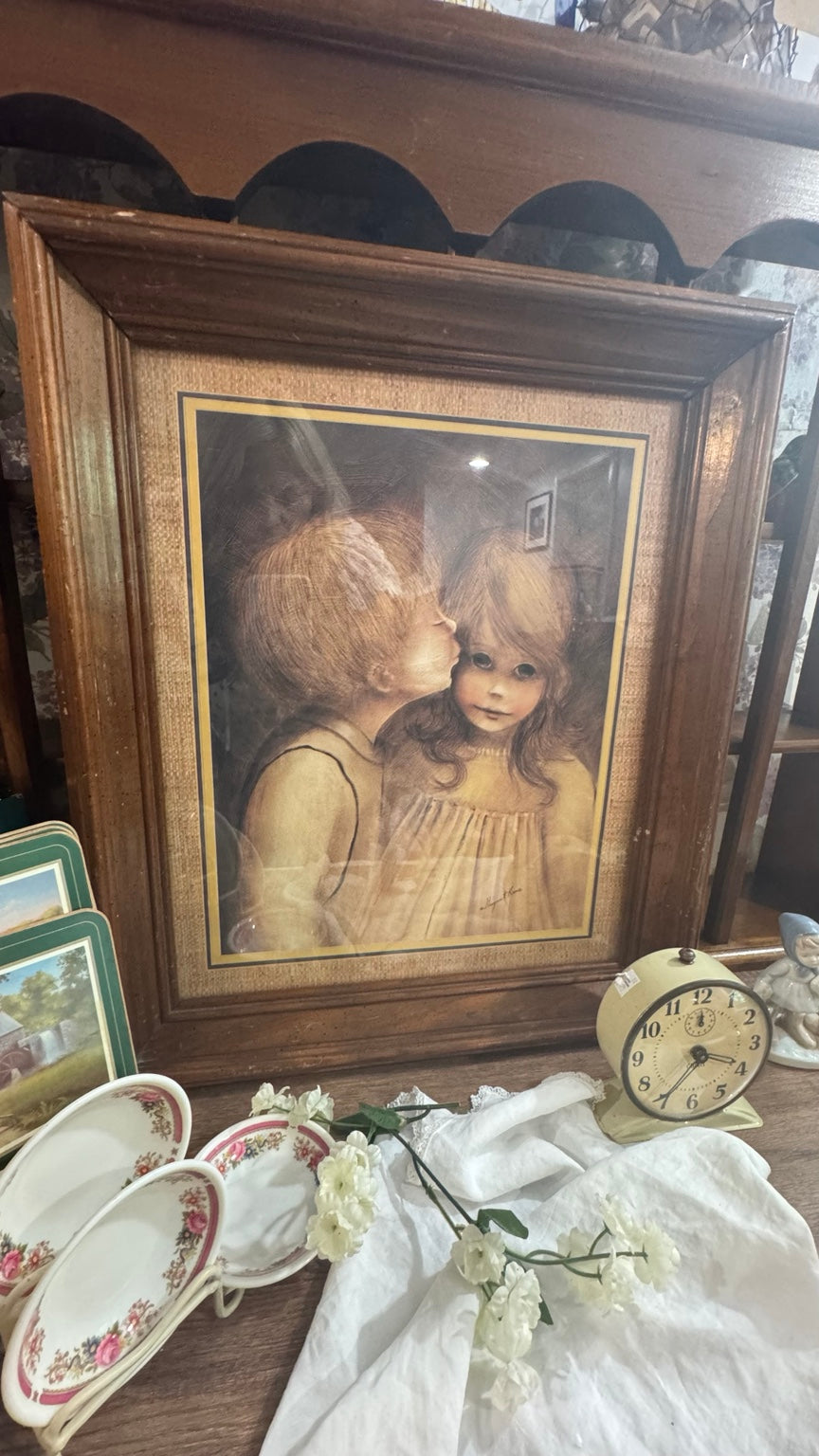 Vintage Margaret Kane Big-Eyed Children Framed Art Print