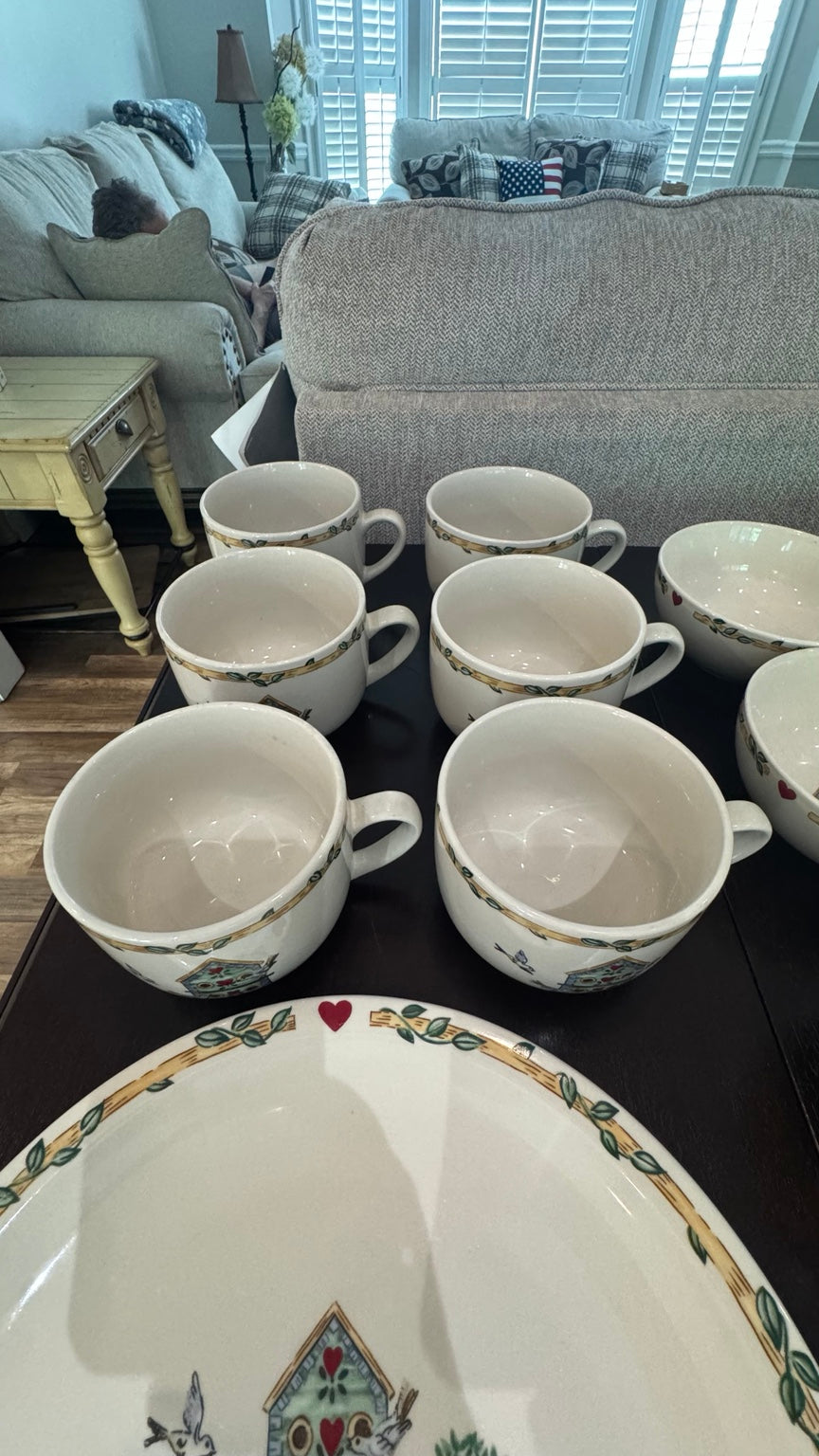 45 Pc Thomson Pottery Birdhouse Country Cottage Dinnerware Set