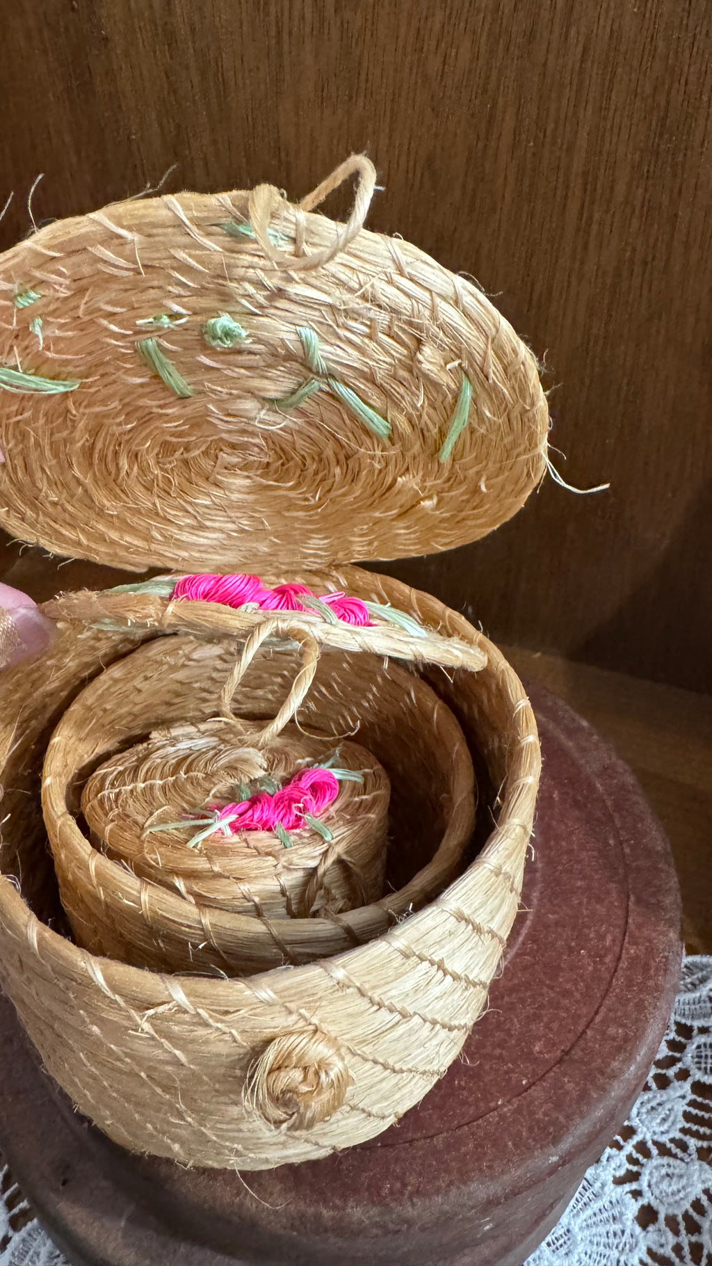 Mini Floral Woven Nesting Baskets with Lids – Set of 3
