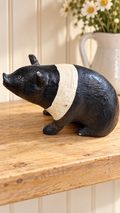 Black & Cream Sitting Pig Figurine – Primitive Farmhouse Décor –