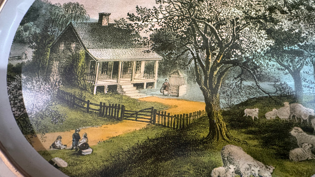 Vintage Sunshine Biscuits Tin – Currier & Ives Cottage Sheep Scene