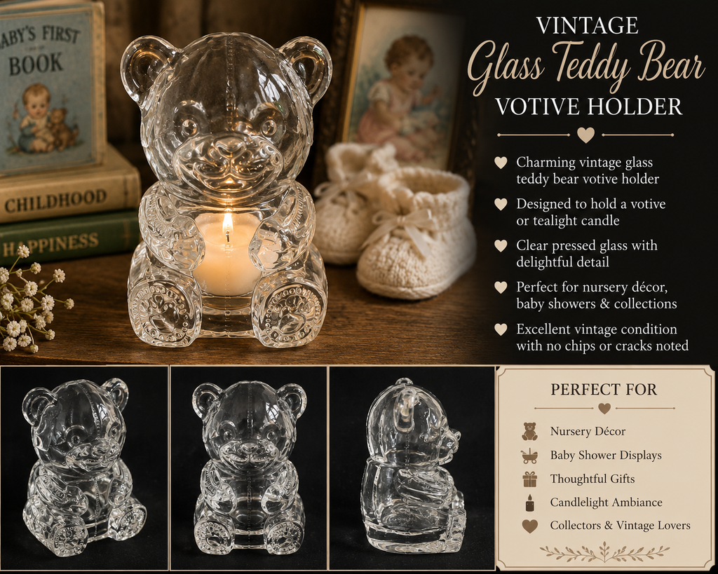 Vintage Clear Glass Teddy Bear Figurine