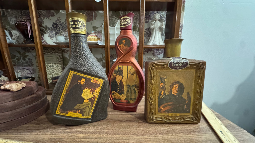 3 Vintage Beam’s Choice Art Decanter Bottles – Home Bar Display – Set