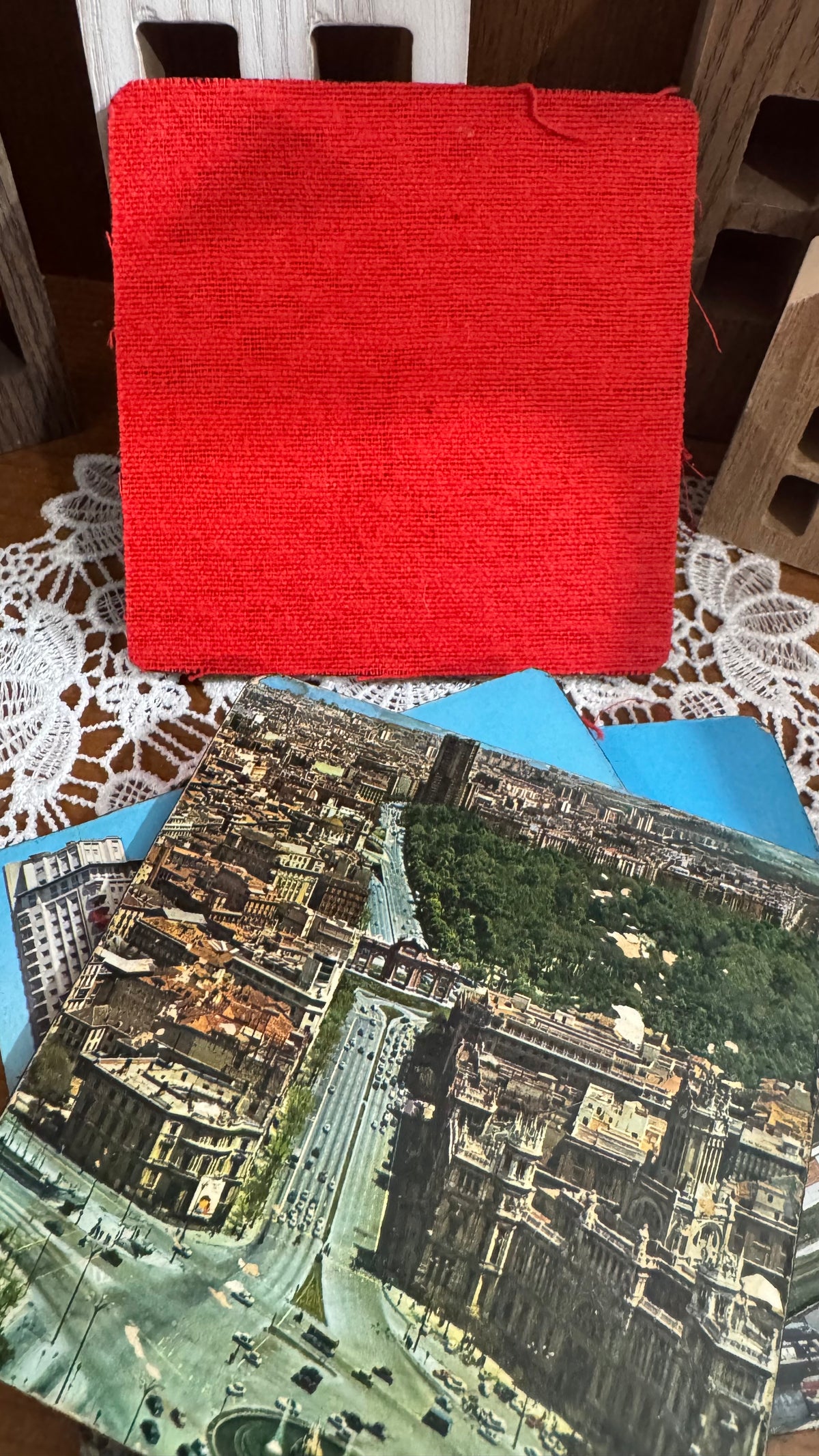 Vintage Madrid Spain Souvenir Coasters – Set of 5 – Red Fabric Backs