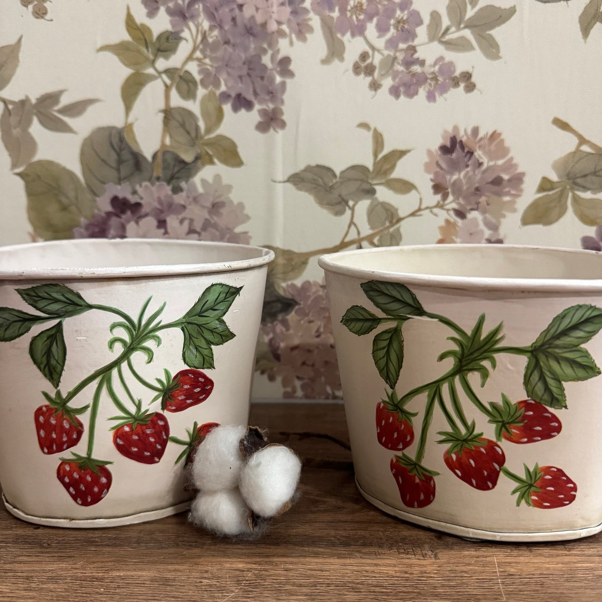Vintage Style Strawberry Planter Pots | Set of 2 Decorative Metal Cachepots