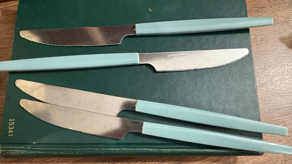 Vintage Aqua Handle Stainless Steak Knives – Set of 4