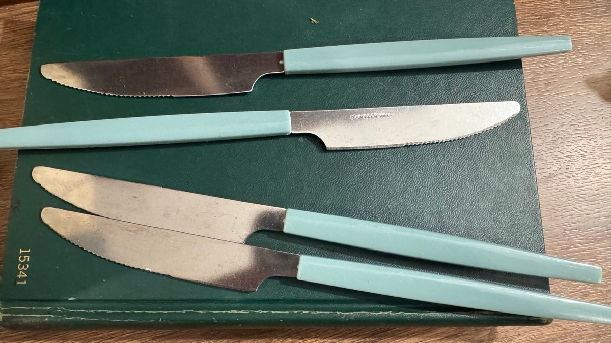 Vintage Aqua Handle Stainless Steak Knives – Set of 4