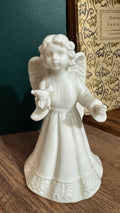 Vintage White Ceramic Angel Figurine with Bird – 6”