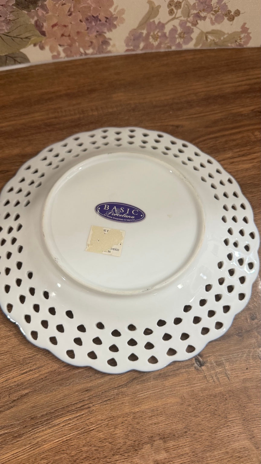 Basic Porcelana Blue White Reticulated Lattice Porcelain Decorative Plate Floral