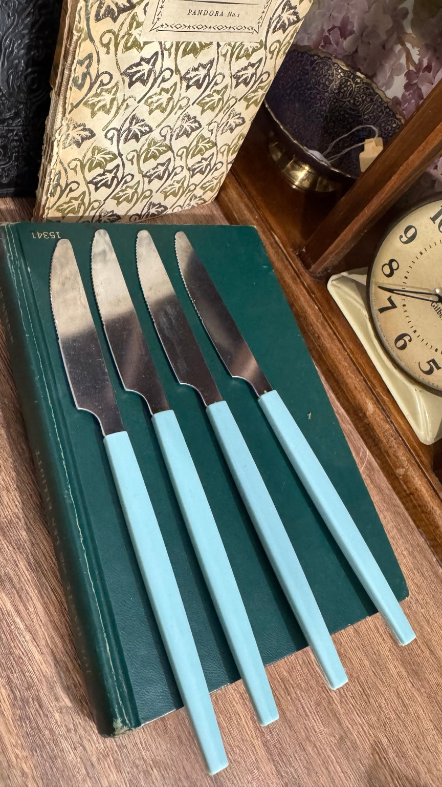 Vintage Aqua Handle Stainless Steak Knives – Set of 4