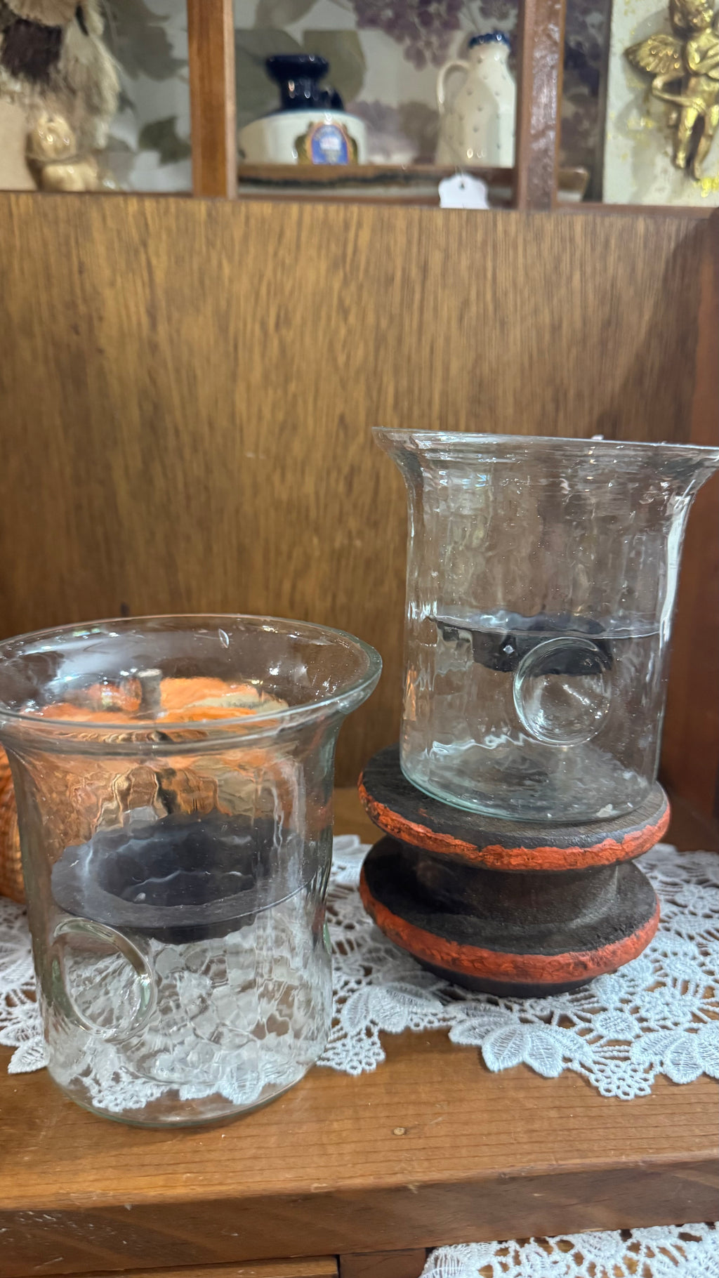 Rippled Glass Hurricane Candle Holders with Metal Inserts – Set of 2