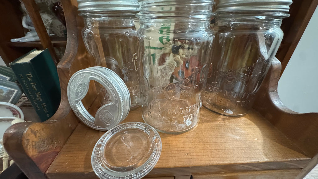 Set of 3 Vintage Presto Glass Canister Jars with Metal/Glass Lids
