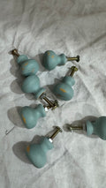 Set of 8 Distressed Aqua Wood Drawer Knobs | Farmhouse Cottage Cabinet Pulls