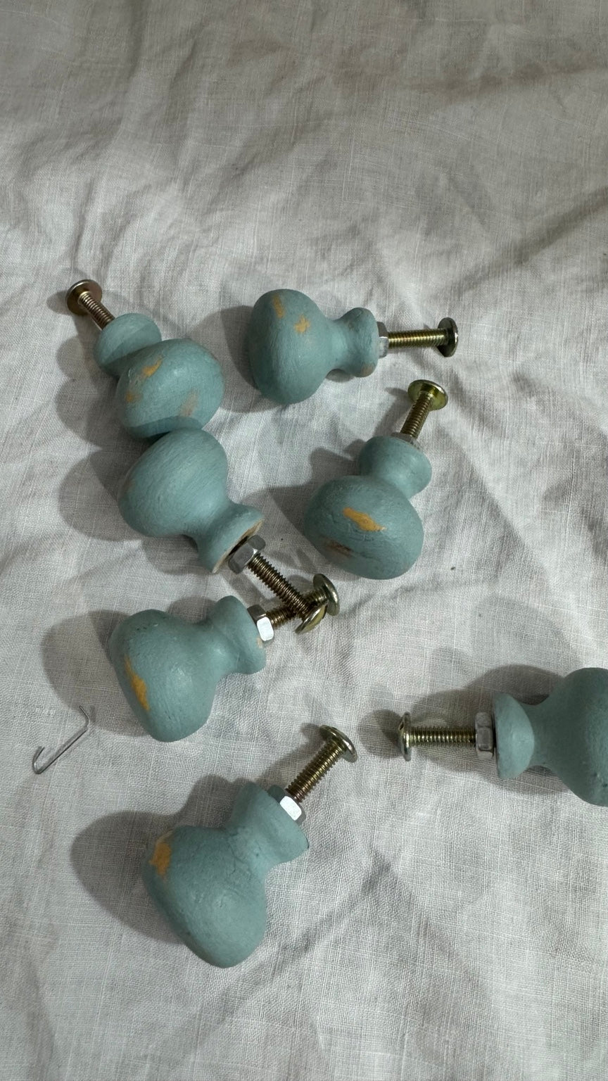 Set of 8 Distressed Aqua Wood Drawer Knobs | Farmhouse Cottage Cabinet Pulls
