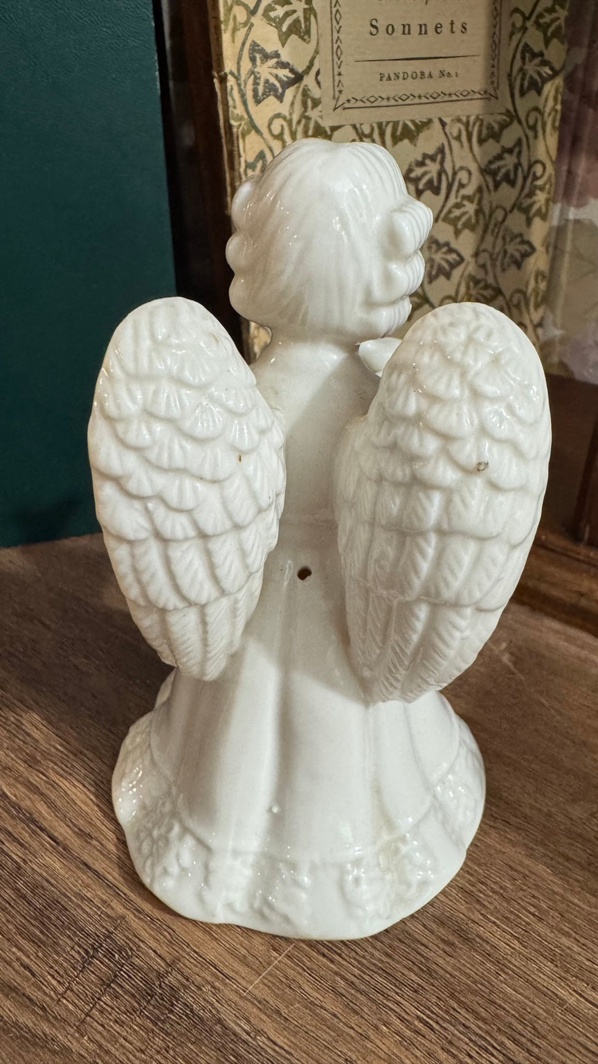 Vintage White Ceramic Angel Figurine with Bird – 6”
