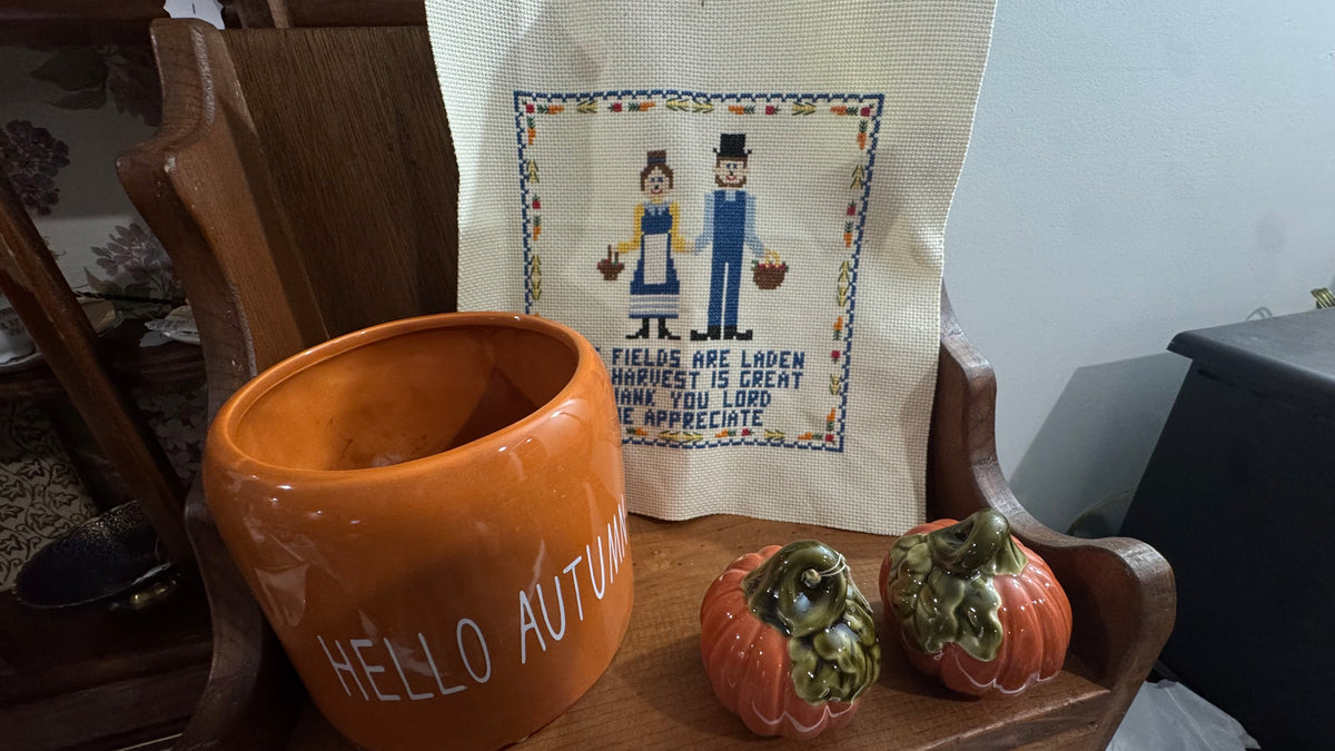 Vintage-Style Harvest Cross-Stitch Sampler – Unframed Farmhouse Décor