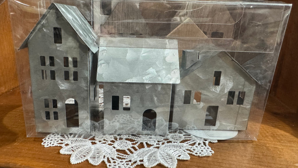 Set of 3 Mini Galvanized Metal Houses – Farmhouse Village Decor
