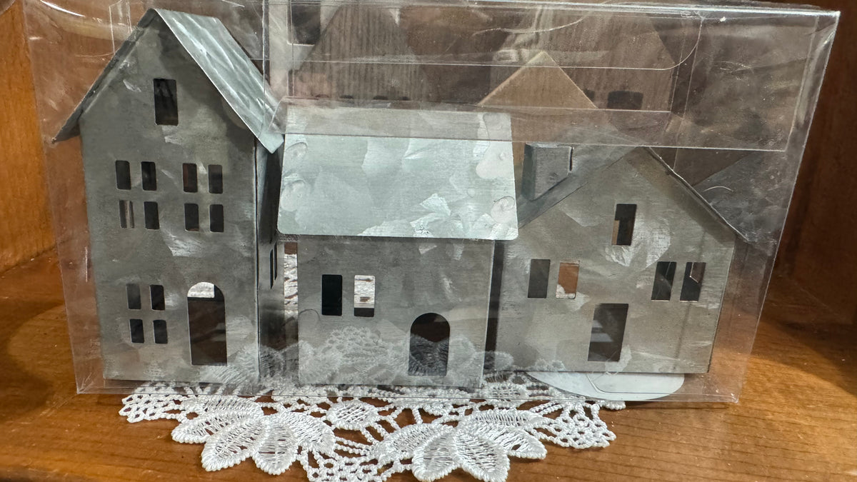Set of 3 Mini Galvanized Metal Houses – Farmhouse Village Decor