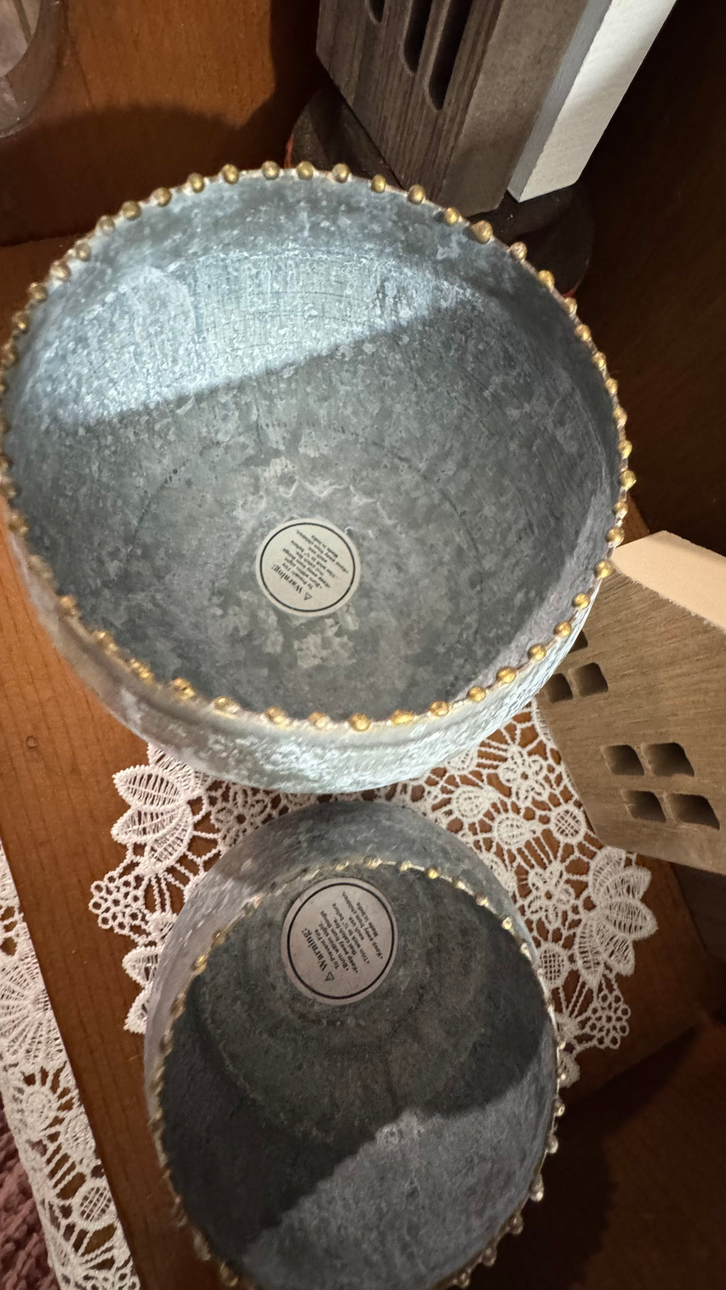 Distressed Gray Metal Decorative Pots / Candle Holders – Set of 2