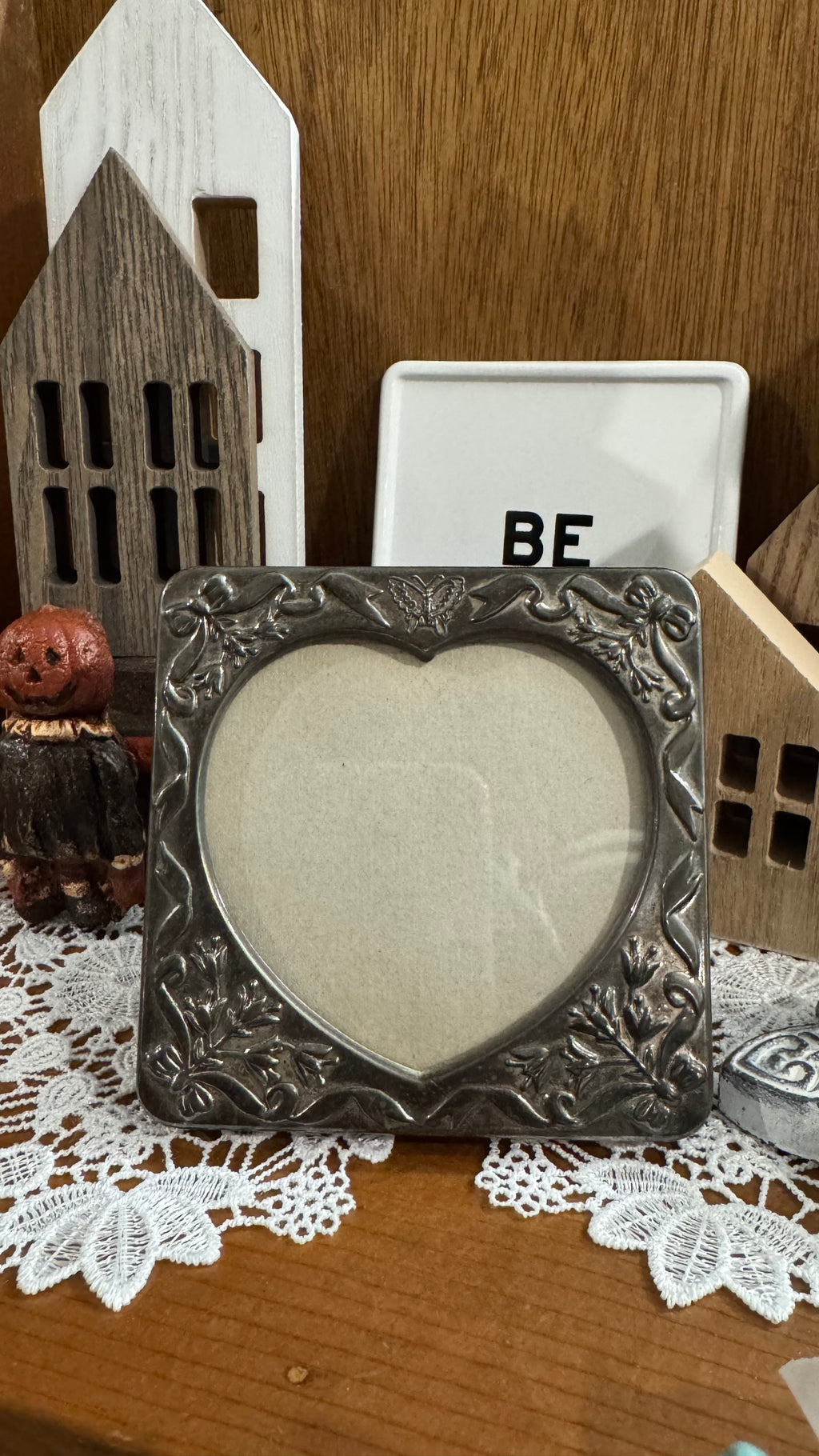 Silver-Tone Heart Picture Frame with Butterfly, Bows & Floral Details